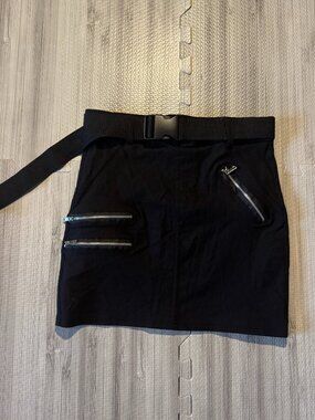Thrill Women's Y2K Black Mini Belted Ultility Skirt